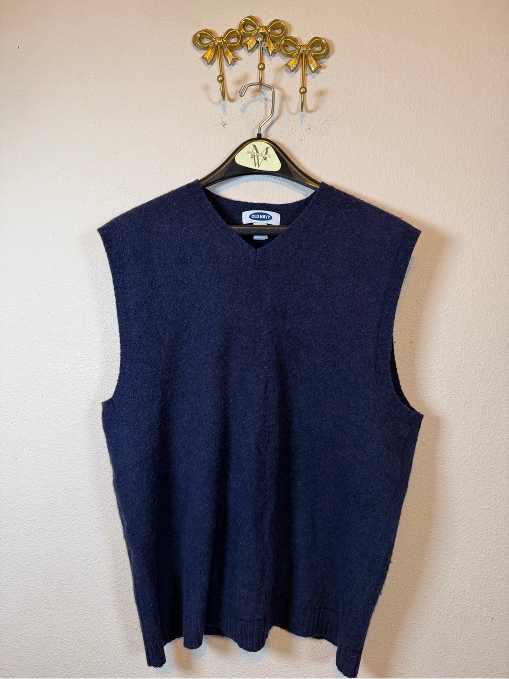 Old Navy Dark Blue V-Neck 100% Lamb Wool Sweater Vest. Size XL